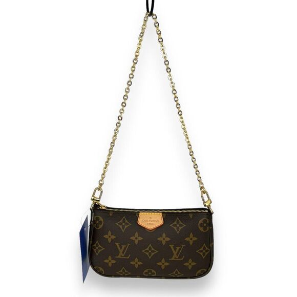 LOUIS VUITTON Mini Pochette Brown Monogram Coated Canvas Bag Purse Wristlet - Picture 1 of 12